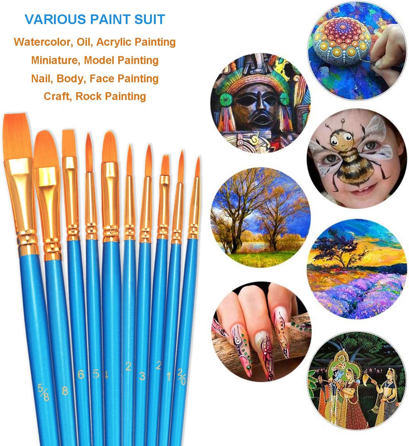 BOSOBO Paint Brushes Set, 20 Pcs Small Paint Brush Kit Round Flat Tip Nylon Hair, for Acrylic Painting, Waterc - view 4