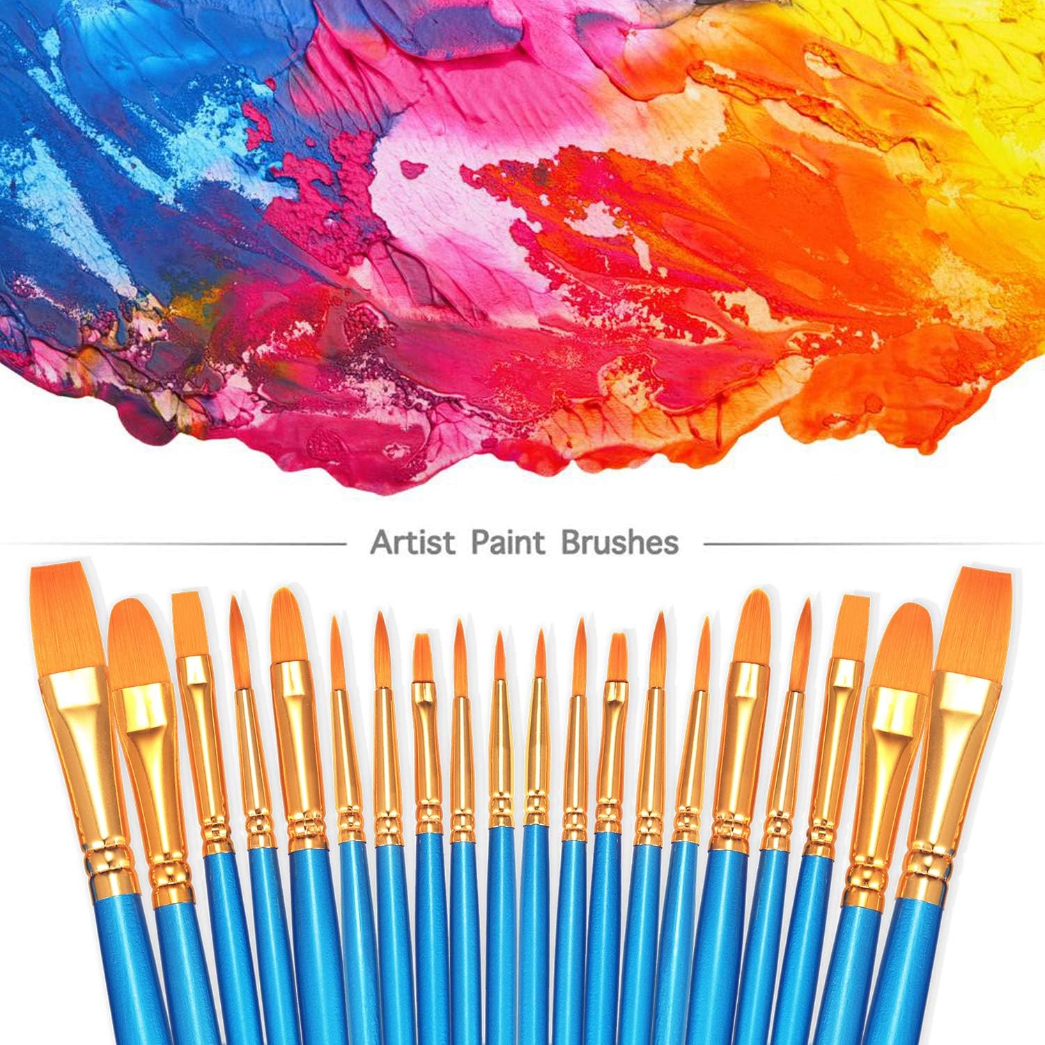 BOSOBO Paint Brushes Set, 20 Pcs Small Paint Brush Kit Round Flat Tip Nylon Hair, for Acrylic Painting, Waterc - view 3