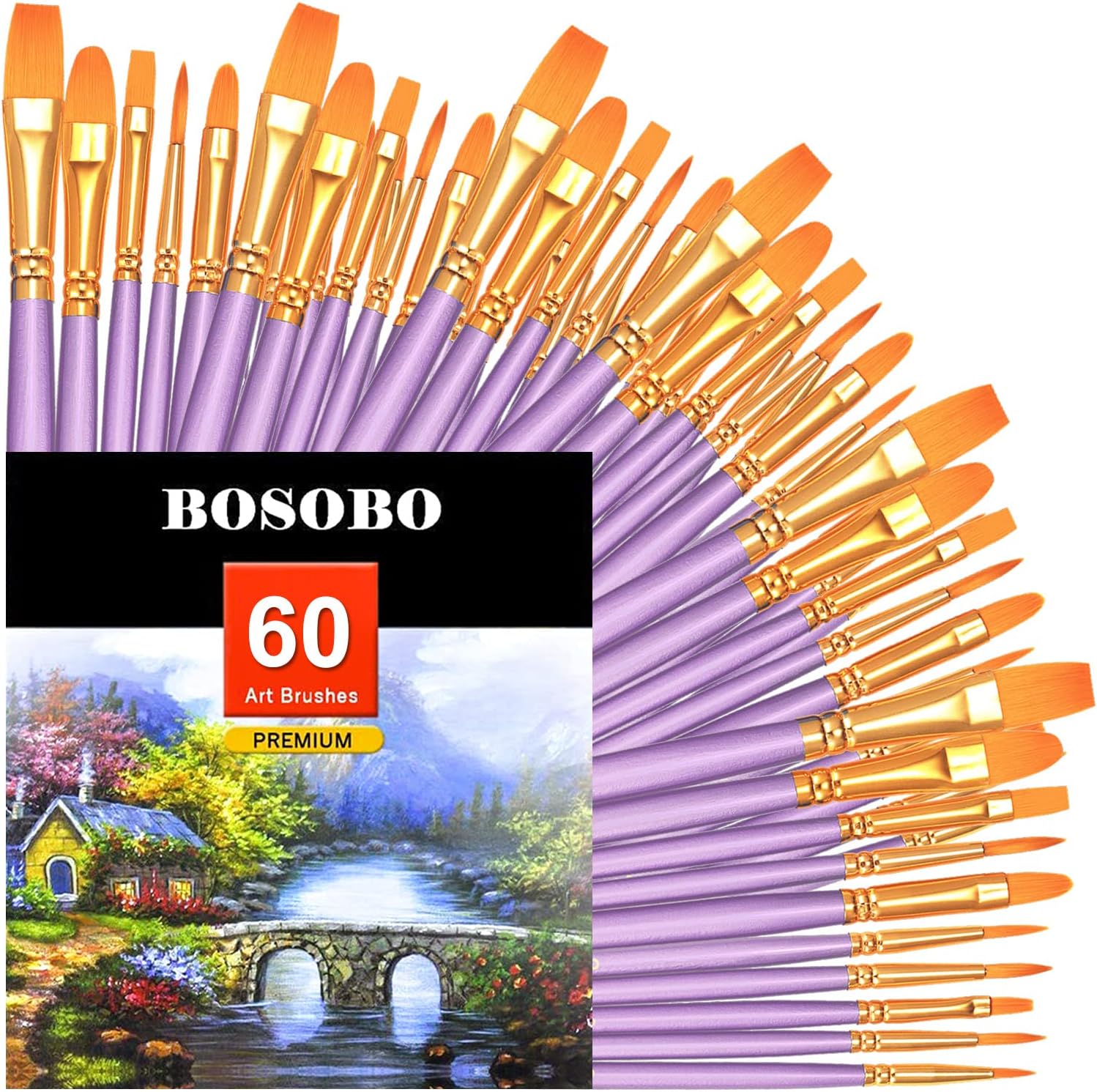 BOSOBO Paint Brushes Set, 20 Pcs Small Paint Brush Kit Round Flat Tip Nylon Hair, for Acrylic Painting, Waterc - view 34