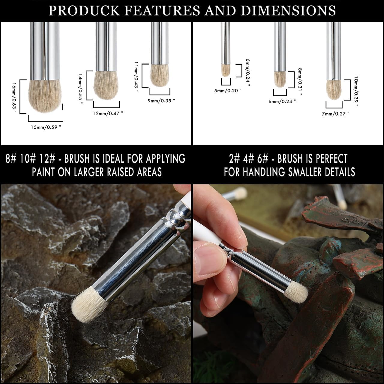 Brusarth Dry Brush Miniature Painting Set, Hobby Detail Paint Brush | 6 Size Drybrush Set, Hobby Drybrush Pain - view 6