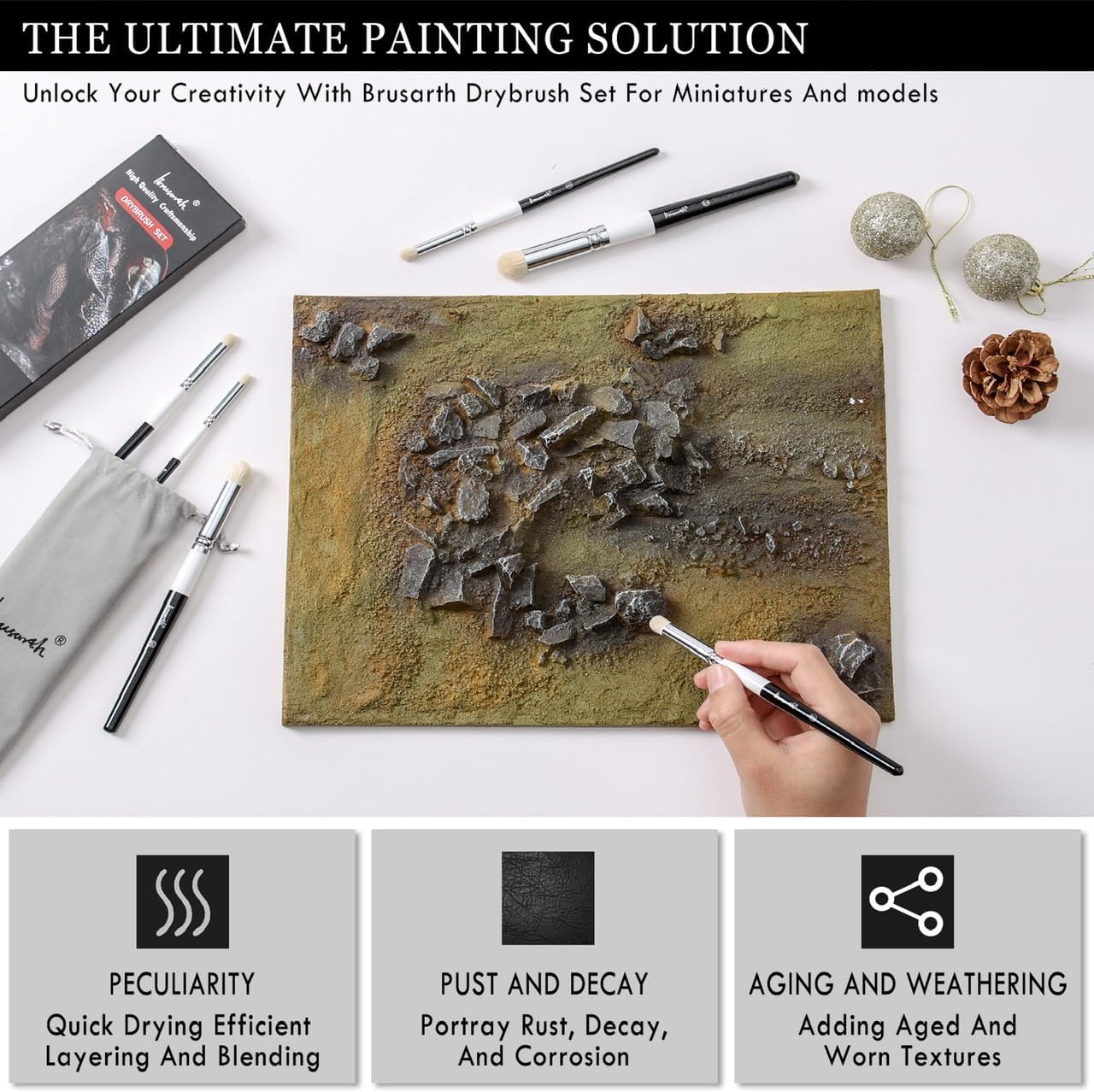 Brusarth Dry Brush Miniature Painting Set, Hobby Detail Paint Brush | 6 Size Drybrush Set, Hobby Drybrush Pain - view 5