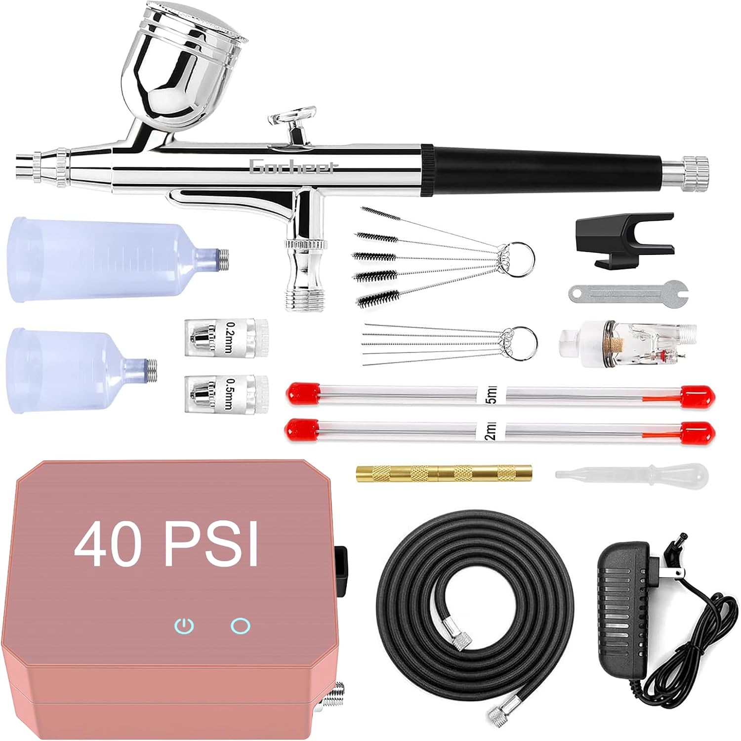 Gocheer Airbrush Kit with Air Compressor, 40 48 PSI High Pressure Air Brush Non-Clogging with 0.2/0.3/0.5mm  - view 10