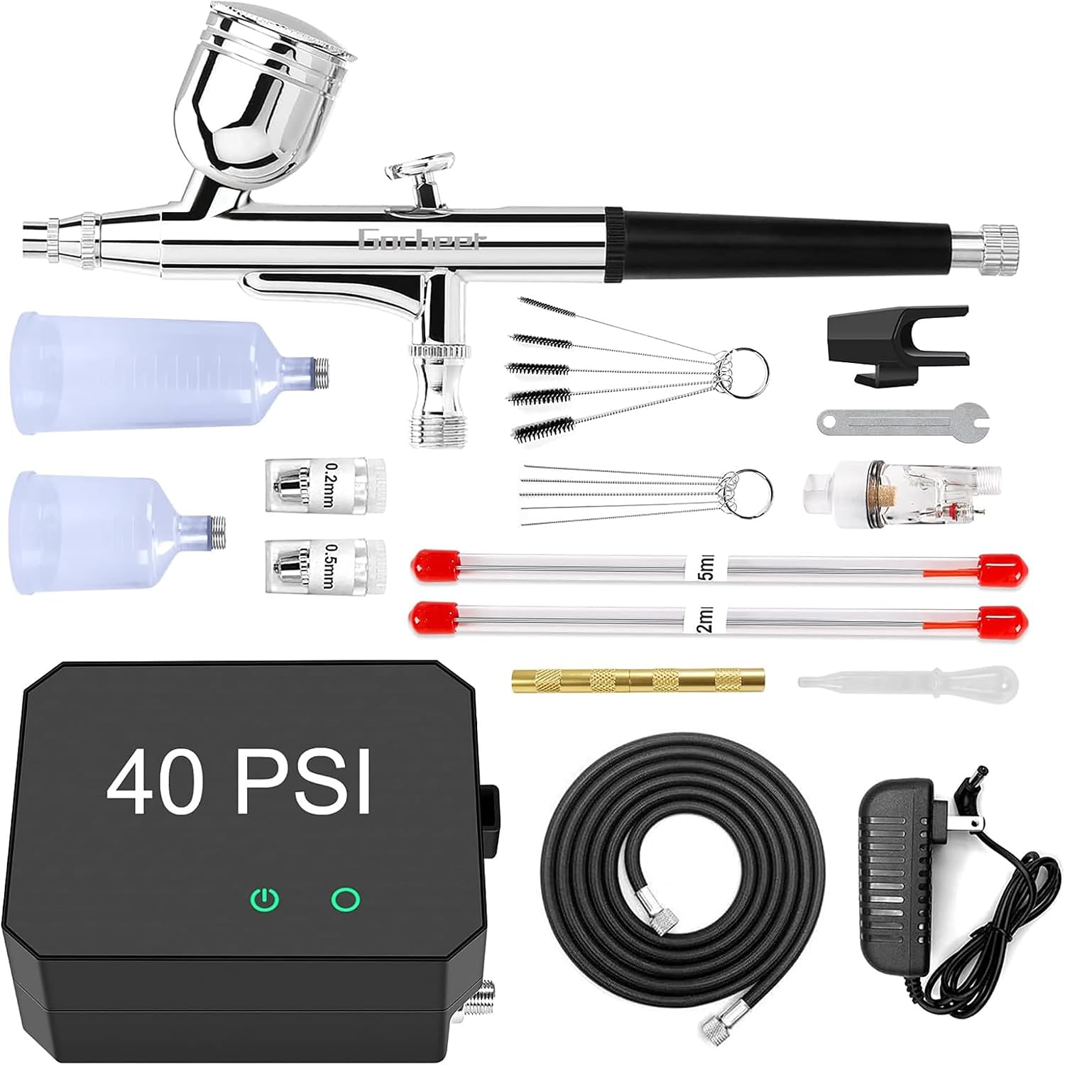 Gocheer Airbrush Kit with Air Compressor, 40 48 PSI High Pressure Air Brush Non-Clogging with 0.2/0.3/0.5mm  - view 9