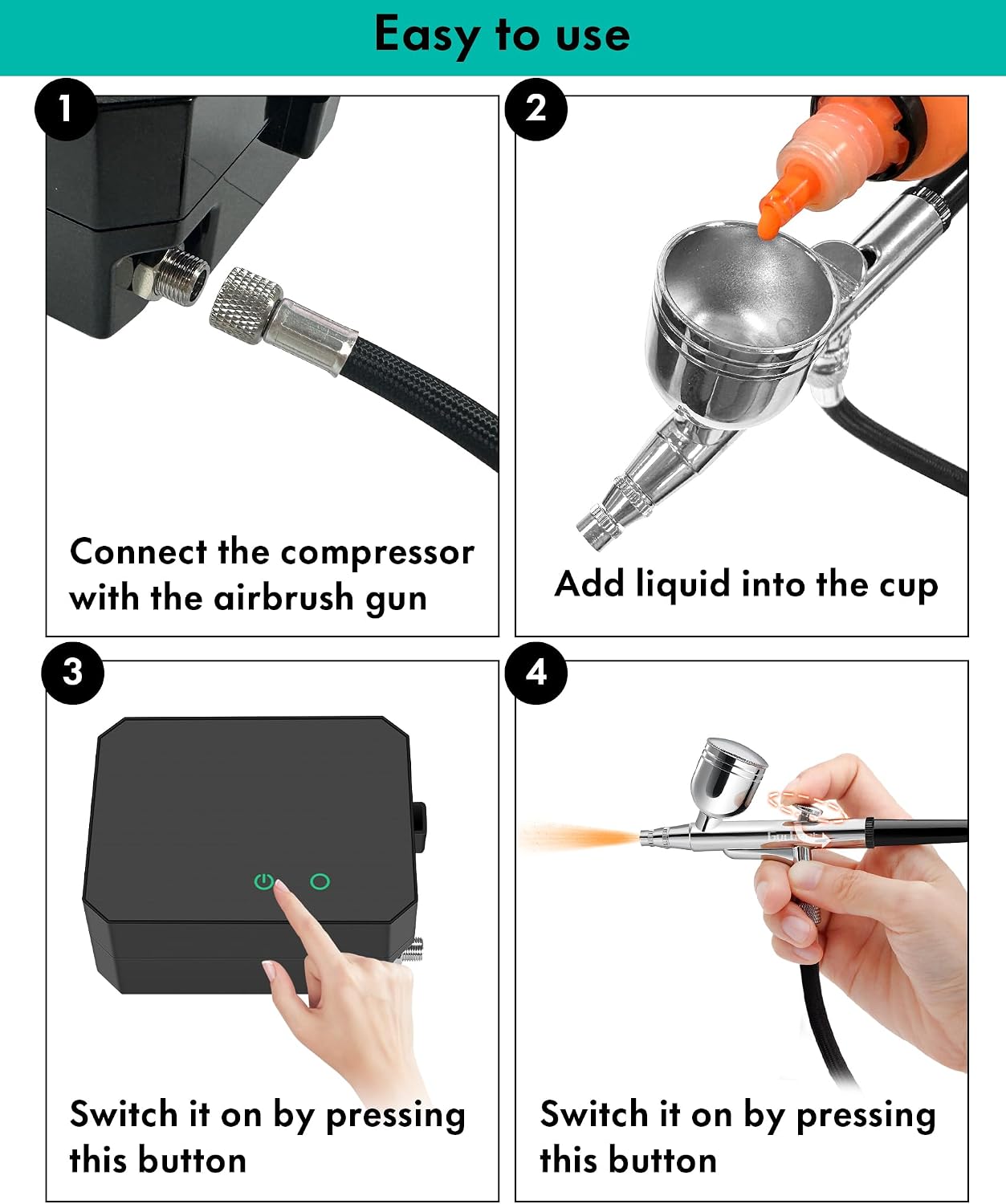 Gocheer Airbrush Kit with Air Compressor, 40 48 PSI High Pressure Air Brush Non-Clogging with 0.2/0.3/0.5mm  - view 7