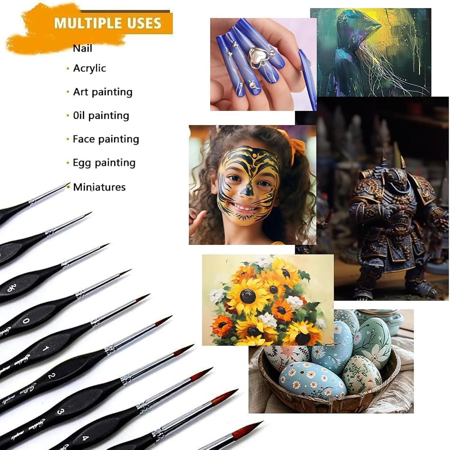 Golden Maple Detail Paint Brushes Set 10pcs | Miniature Brushes, Fine Detailing & Art Painting, Acrylic, Water - view 3