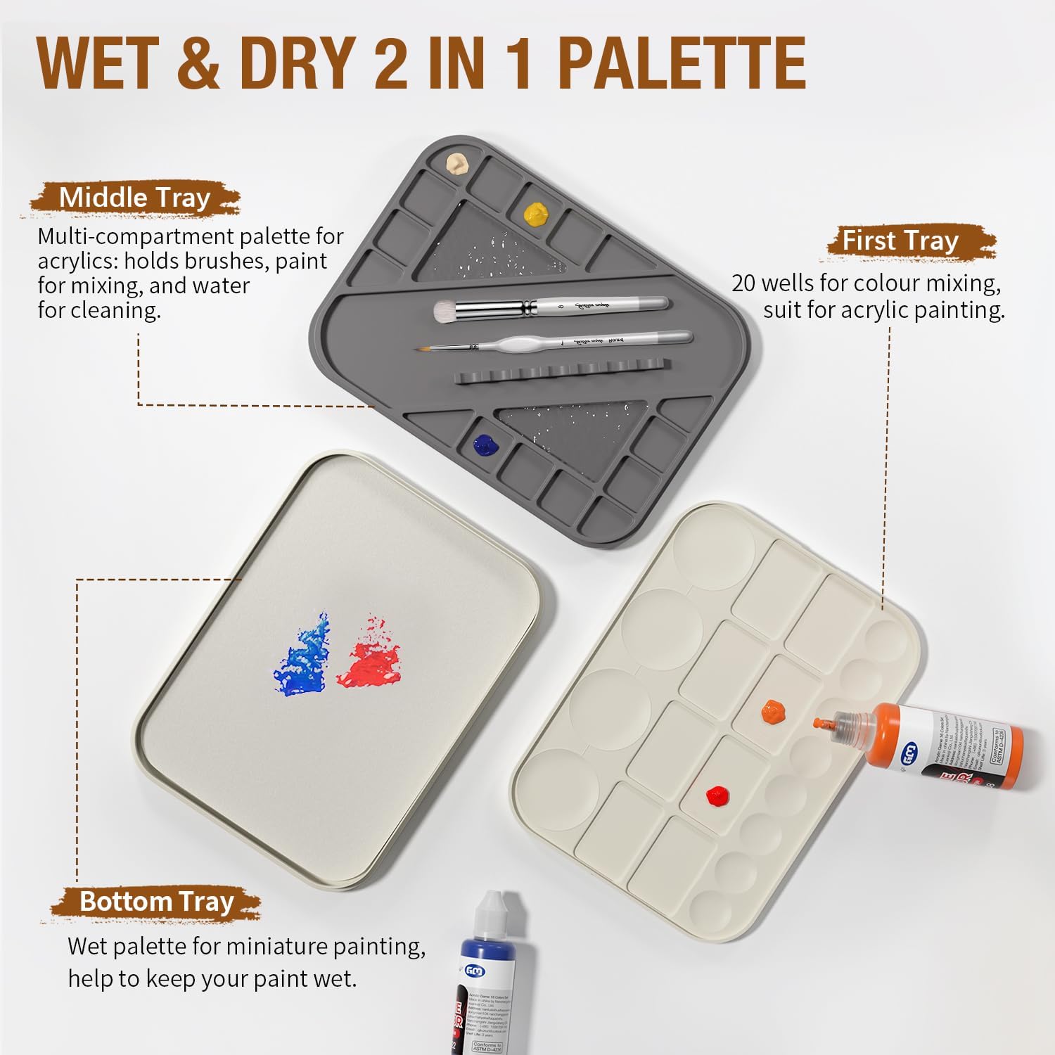 golden maple Wet Pallet for Painting Miniatures 2 in 1 Dry and Wet Palette with Lid, Including 11 Miniature Pa - view 5
