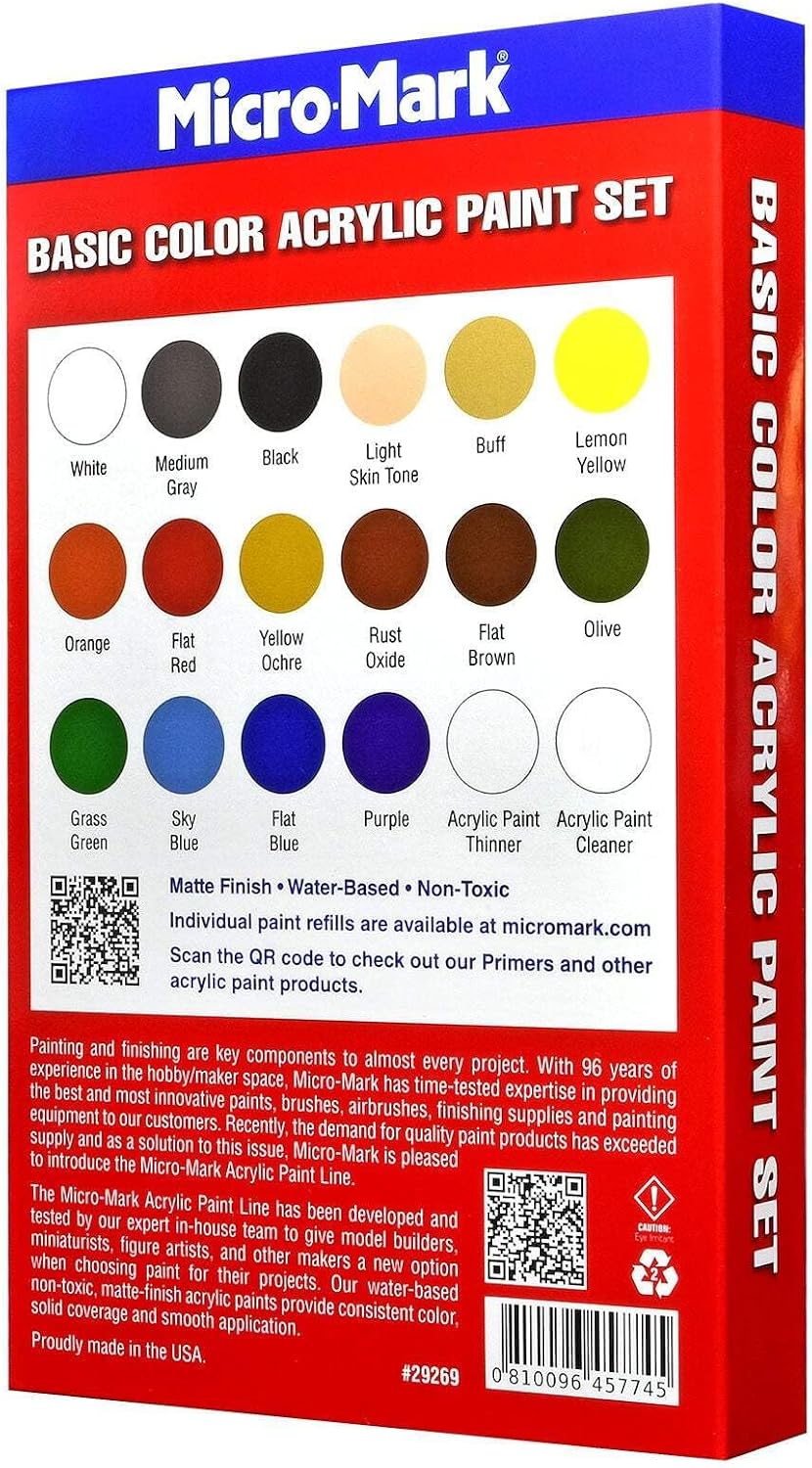Micro-Mark Basic Color Model Water-based Acrylic Paint Set – Artist-Grade Pigment Colors for Miniatures, Model - view 6