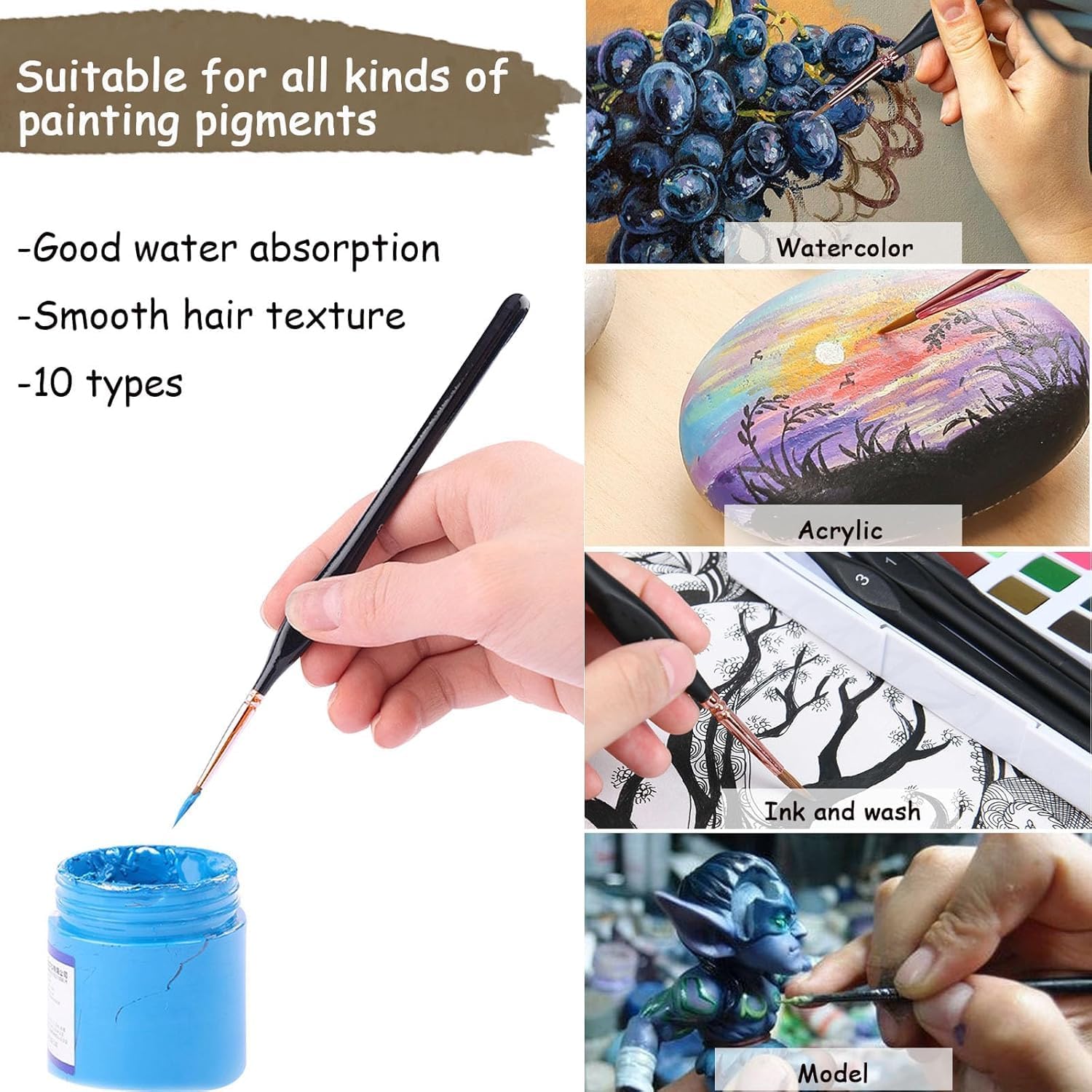 Miniature Paint Brushes Set, Back to School Supplies 10pcs Detail Paint Brushes for Fine Detailing Art Paintin - view 8