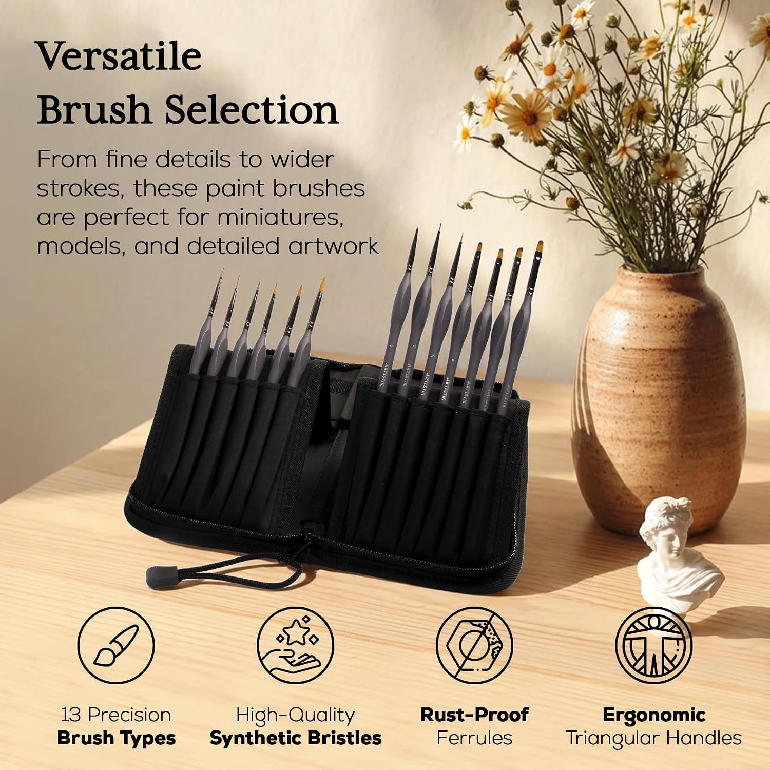 Miniature Paint Brushes Set of 13, Detail Brushes for Acrylic, Oil, Watercolor, Nail Art, Mixed Media Art, Mod - view 3